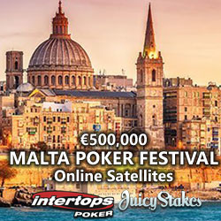 Daily $3 online satellites for the €500K Malta Poker Festival begin September 5th at Intertops Poker